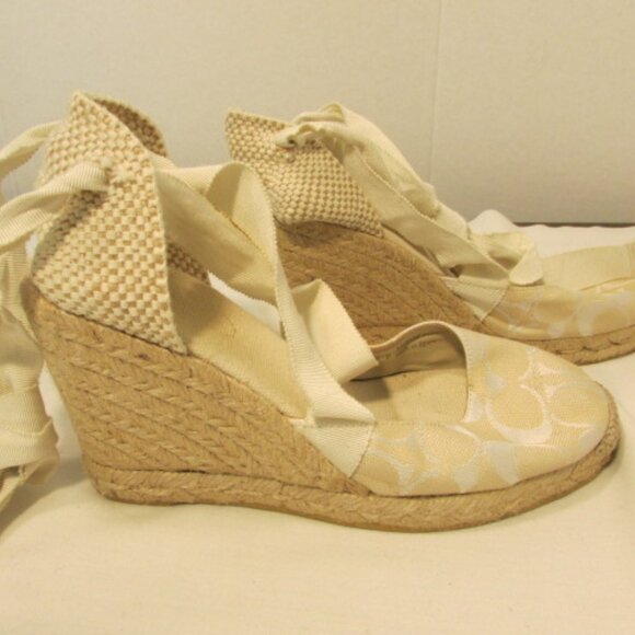 Coach Marnie Bone Signature Woven Platform Heels - Picture 1 of 15
